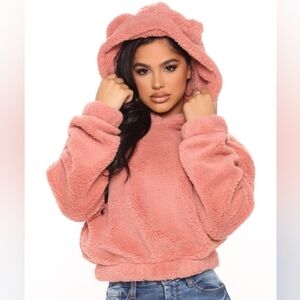 Fashion Nova Teddy Bear Sherpa Crop Hoodie 2X
